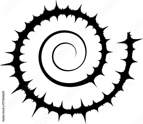 Decorative spiral with pointed spikes extending along curved vector lines.