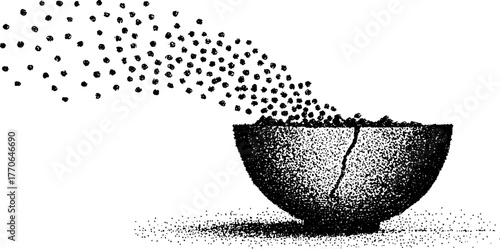 Cracked marble bowl with stone texture and halftone dots