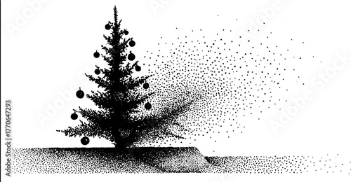 Elegant black and white evergreen tree with ornaments for holiday decor