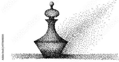 Vintage black and white perfume bottle illustration with pointillism effect for art and design