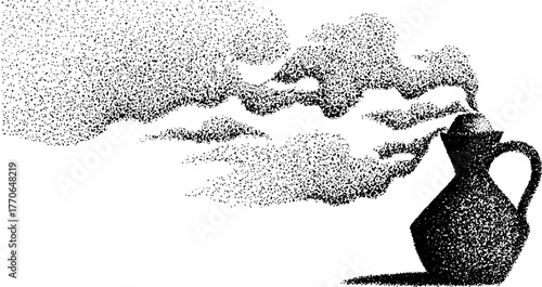 Vintage greek amphora with ornamental smoke pattern in black and white design