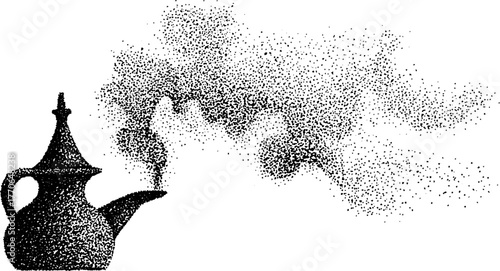 Vintage dotwork of a greek amphora with abstract smoke effect for art and design