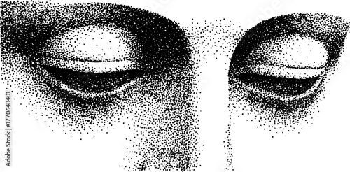Classic greek bust with closed eyes in stipple art style