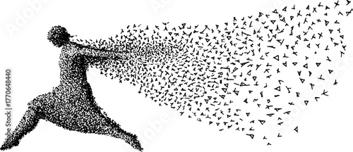 Greek figure in motion: black and white dissolving effect for artistic design