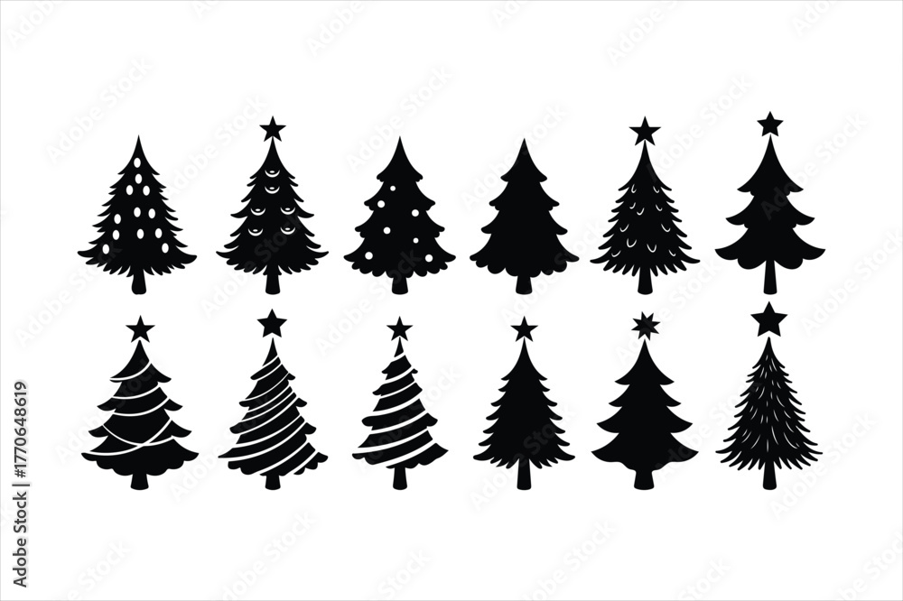 Obraz premium Collection of stylized christmas trees with star toppers for festive holiday designs