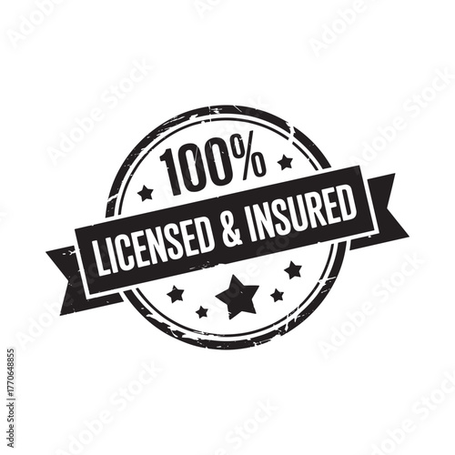 100 percent licensed and insured stamp seal emblem