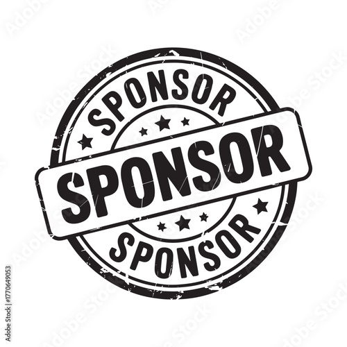 Circular sponsor stamp with bold text and stars