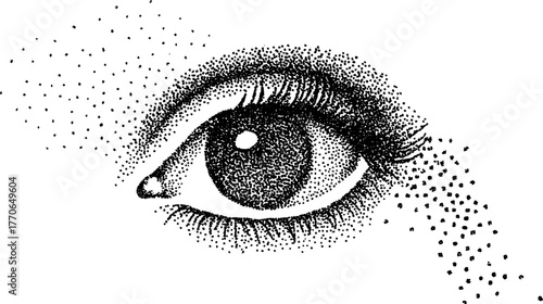 Surreal cosmic eye with halftone texture for design and decor concepts