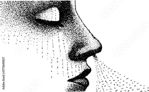 Surreal human face melting into geometric shapes art design for posters