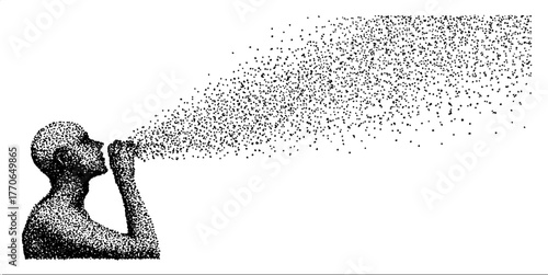 Abstract human silhouette dissolving into particles - conceptual art