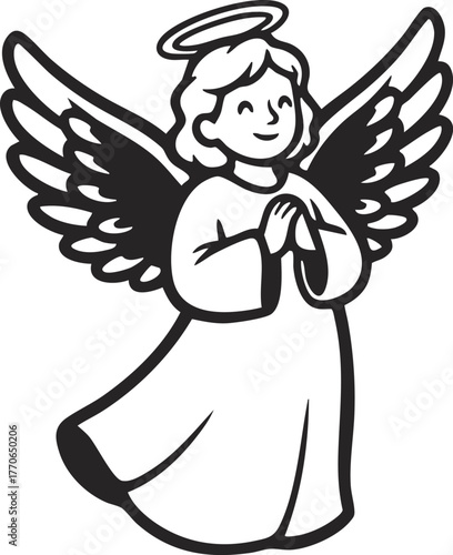 Angel with Wings and Halo vector illustration 