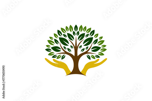 green tree with roots and hands