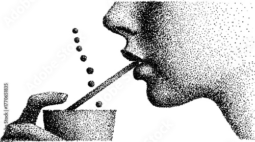 Marble head drinking bubble tea in halftone style - vintage design for posters or cards