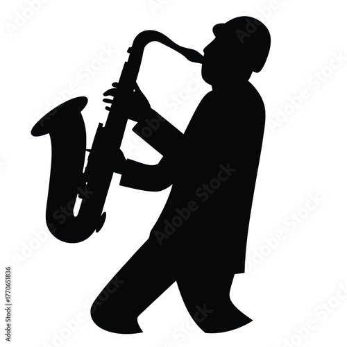 Silhouette of a man playing saxophone, creating musical art through melody