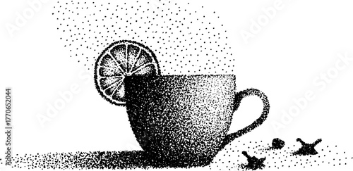 Black and white mulled wine mug illustration for winter holiday design