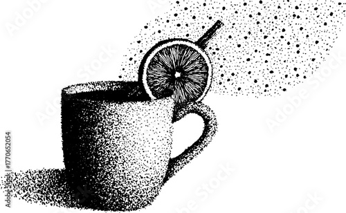 Black and white mulled wine mug with citrus slice for holiday design