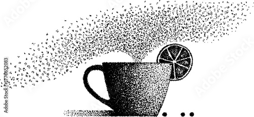 Vintage black and white mulled wine mug with citrus slice for holiday design