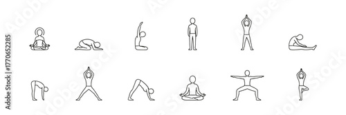 Yoga Poses Line Art Illustration Set