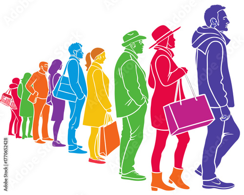 People standing in queue for Black Friday sale silhouette vector illustration