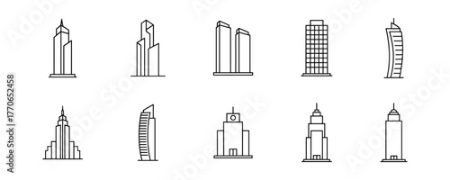 Minimalist Skyscrapers Architecture Line Drawings Set