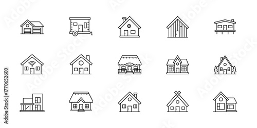 Set of 15 Simple Minimalist House Icons in Different Designs