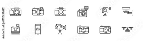 Camera and Recording Devices Icon Set in Line Style