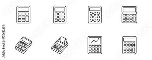 Set of Line Drawn Calculator Icons in Minimalist Style