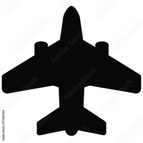 Silhouette of an airplane with its wings and tail in a simple design