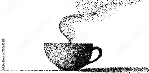 Vintage dotwork porcelain cup with stipple steam effect for classic design