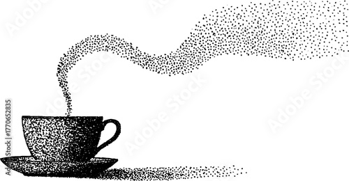 Black and white porcelain cup with subtle stipple texture for vintage design