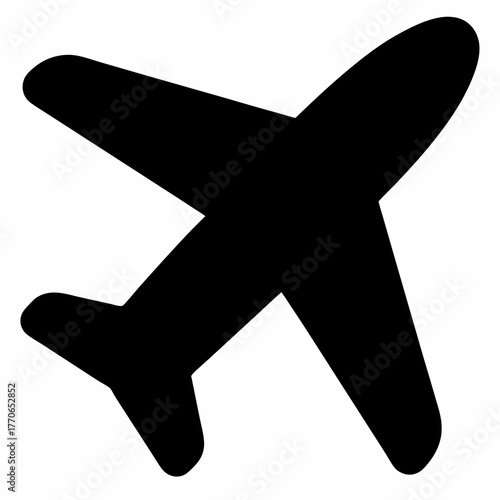 Simple vector silhouette image of a passenger plane flying into the sky