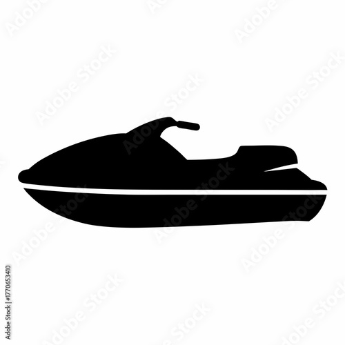Black silhouette of jet ski, personal watercraft for water sport and fun
