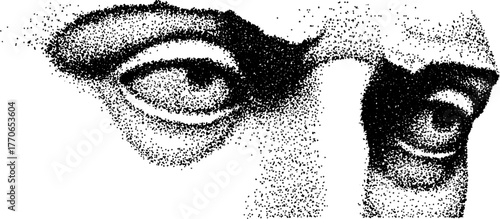 Roman bust fragment with eye replacement in stipple art for vintage design