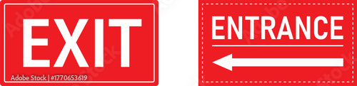 Exit and Entrance Signs Set - Red Emergency and Directional Vector Symbols