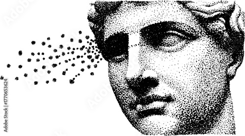 Surreal roman bust with abstract eye dot pattern - vintage art design