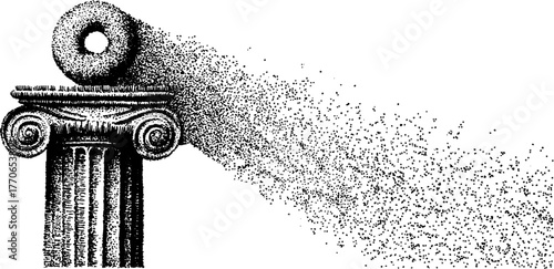 Surreal black and white roman column with donut motif for artistic design