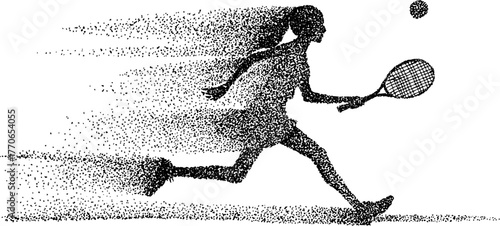 Dynamic roman goddess depiction in motion with vintage halftone effect for design print