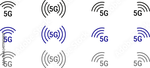 5G Signal Direction Icons — black, blue and gray variants