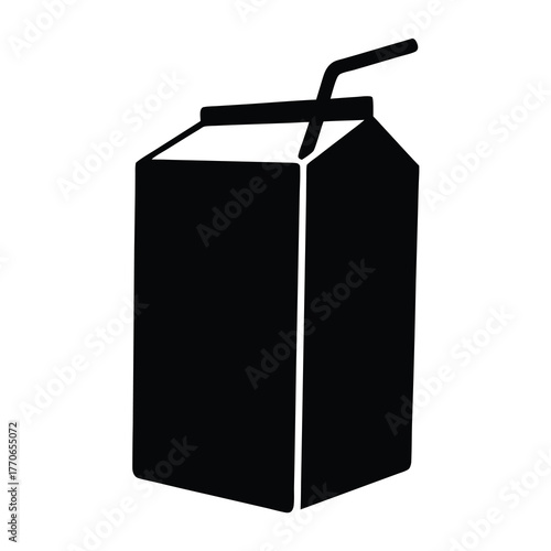 Minimalist Milk or Juice Carton Icon Illustration with Drinking Straw