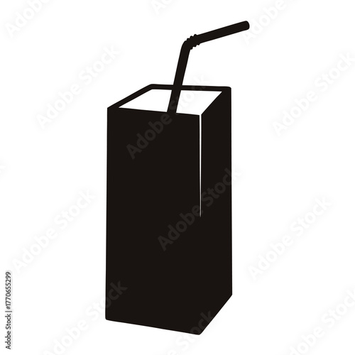 Simple Black Silhouette of a Juice Box with Flexible Straw Drinking