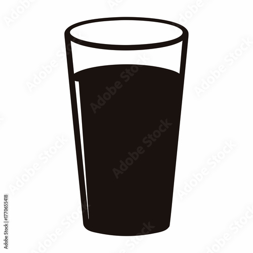 Minimalist illustration of a black liquid in a clear glass on white