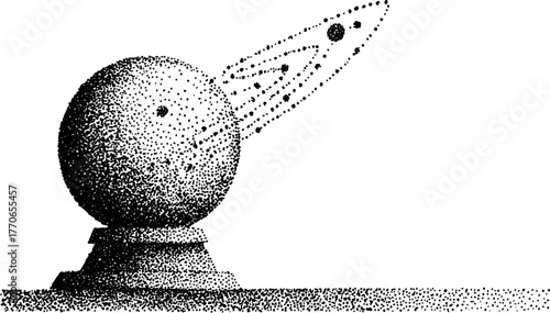 Black and white snow globe with planetary design for decor and art