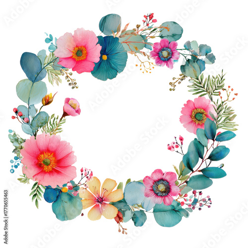 Vibrant floral wreath with blooms and greens