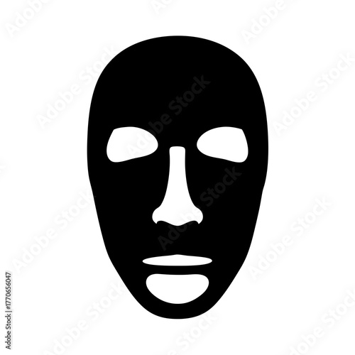 A simplistic black and white depiction of a featureless face mask