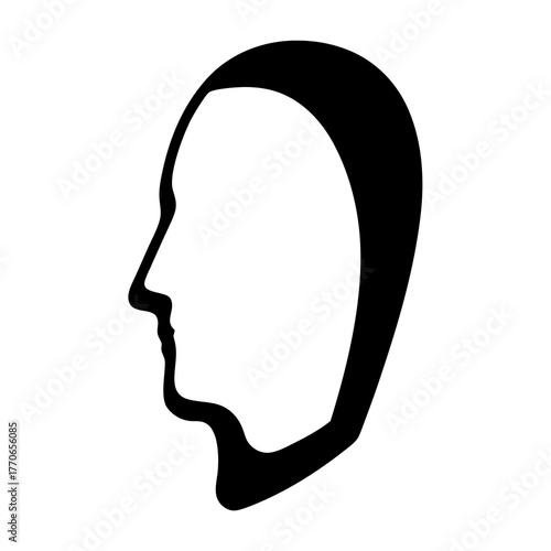 Silhouette of a human head in profile on a white background