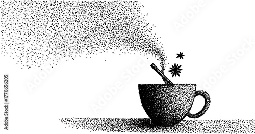 Winter warmth: black and white mug of steaming mulled beverage