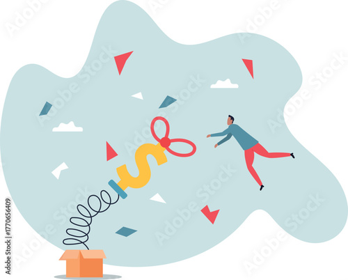 Surprise money or reward, bonus or salary raise, investment profit, dividend or high return stock, lucky giveaway or winning prize.life and employment of people.