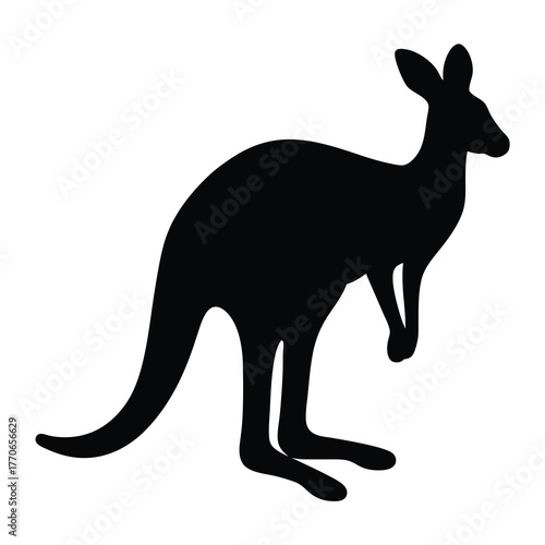 Black silhouette of a kangaroo on a white background in vector format