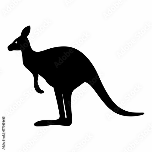 Simple black silhouette of a kangaroo standing on white background image