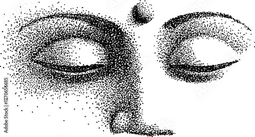 Surreal third eye meditation theme in black and white dotwork